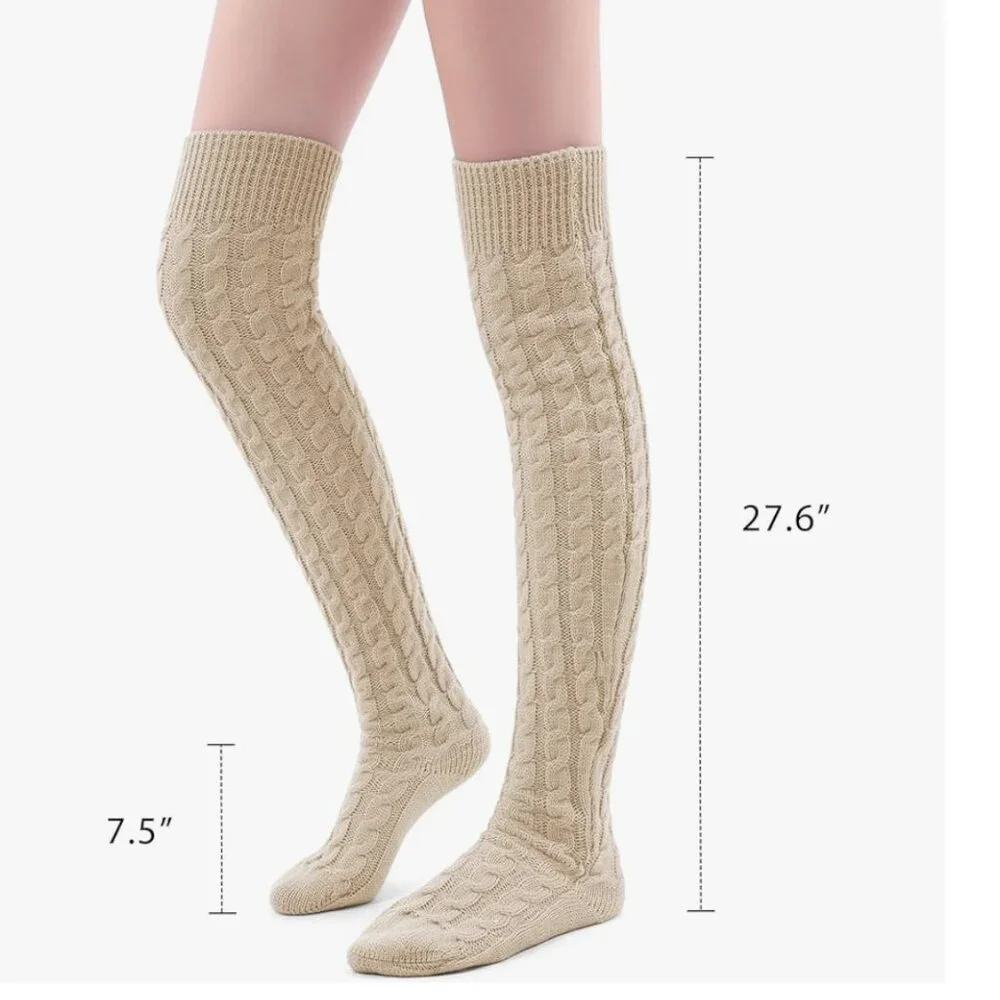 Knee Cable Knit Winter Boot Socks